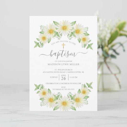 Fresh Daisy Bloemdoop uitnodiging (Staand voorkant)