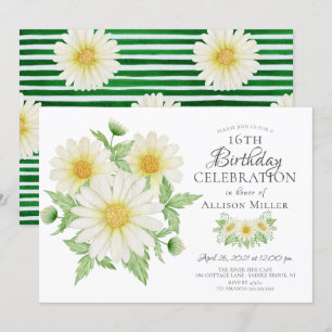Fresh Daisy Floral 16th Birthday Invitation Kaart