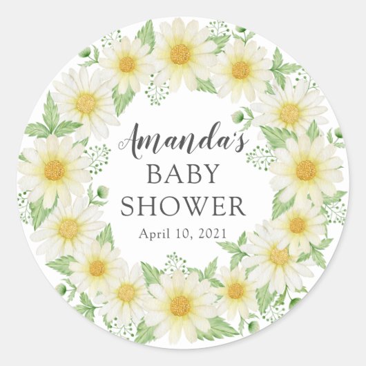 Fresh Daisy Floral Baby shower Dank u Douche Ronde Sticker (Voorkant)