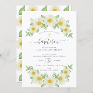 Fresh Daisy Floral Baptism Invitation Kaart