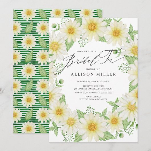 Fresh Daisy Floral Bridal Tea Kaart (Voorkant / Achterkant)
