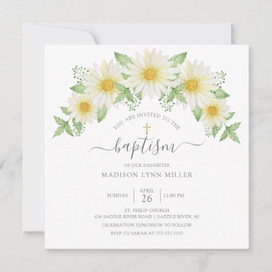 Fresh Daisy Roos Bloemdoop Uitnodiging (Voorkant)