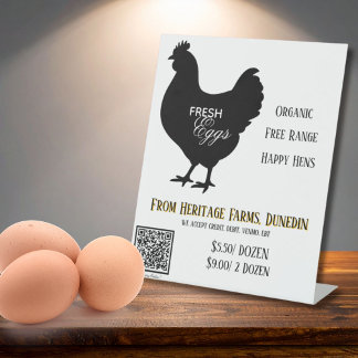Fresh Eggs Farmer's Market Sign w/ QR Code Reclamebord Met Voetstuk