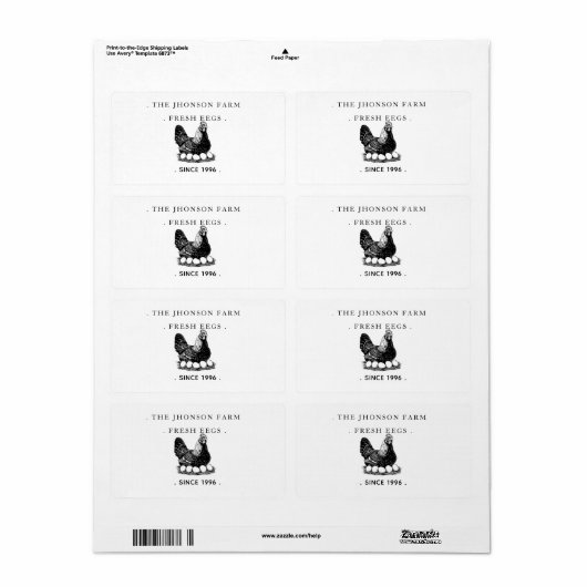 Fresh Eggs Your Name Chicken Hens Egg Etiket (Full Sheet)