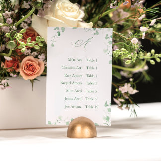 Fresh Eucalyptus Alphabet Seating Chart Card Kaart