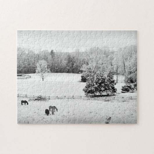 Fresh Fallen Snow at the Horse Ranch - 11x14 inch Legpuzzel (Horizontaal)