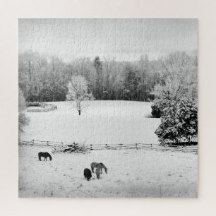 Fresh Fallen Snow at the Horse Ranch - 20x20 inch Legpuzzel