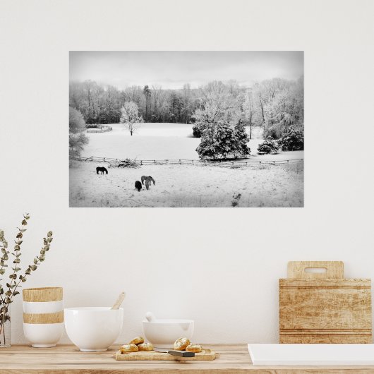 Fresh Fallen Snow at the Horse Ranch Poster (Keuken)