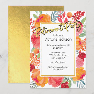 Fresh Flowers Gold Foil Retirement Party Kaart