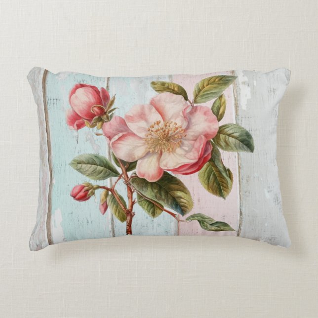 Fresh flowers Modern rustic painted wood Artsy Accent Kussen (Voorkant)