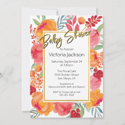 Fresh Flowers waterverf Uitnodigingen voor babysho (Voorkant)