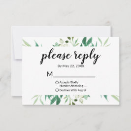 Fresh Foliage Botanical Lijst Wedding Please Reply RSVP Kaartje