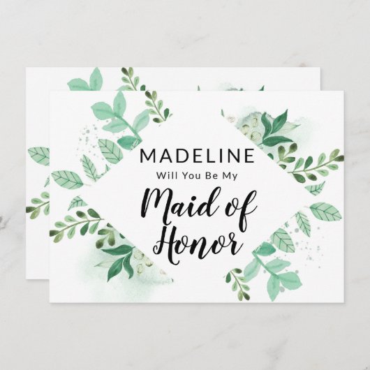 Fresh Foliage Mint Maid of Honor proposal Kaart (Voorkant / Achterkant)