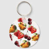 Fresh Fruit Pattern – Strawberry, Cherry & Mango A Sleutelhanger (Voorkant)