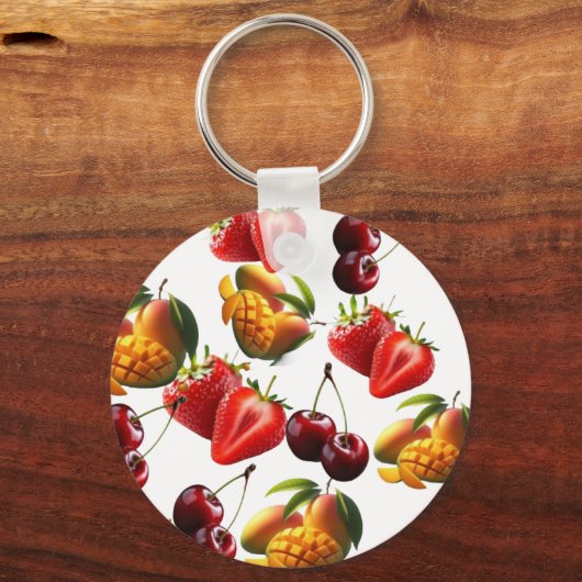 Fresh Fruit Pattern – Strawberry, Cherry & Mango A Sleutelhanger (Voorkant)