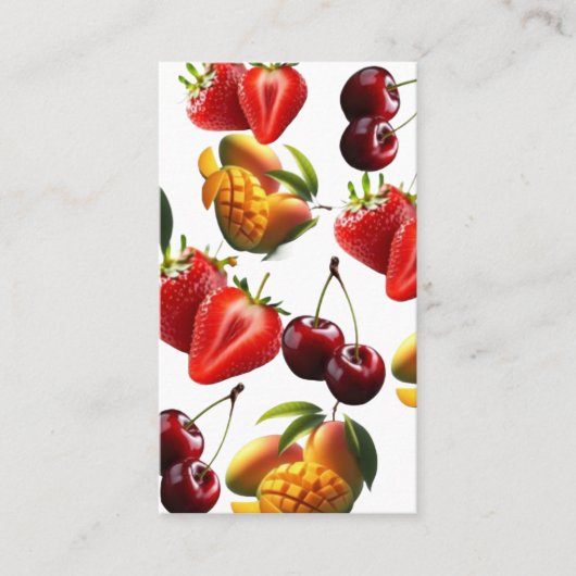 Fresh Fruit Pattern – Strawberry, Cherry & Mango A Visitekaartje (Voorkant)