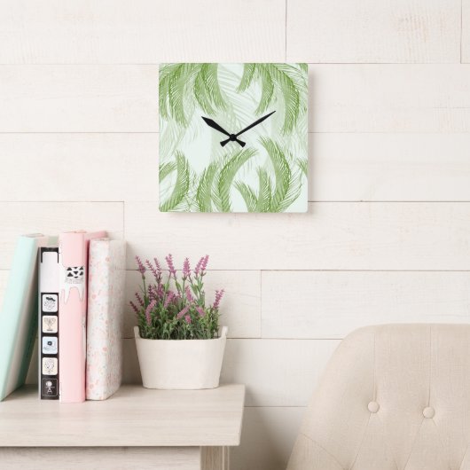 Fresh Green Feather Palm Bliss 1 Vierkante Klok (Leeskamer)