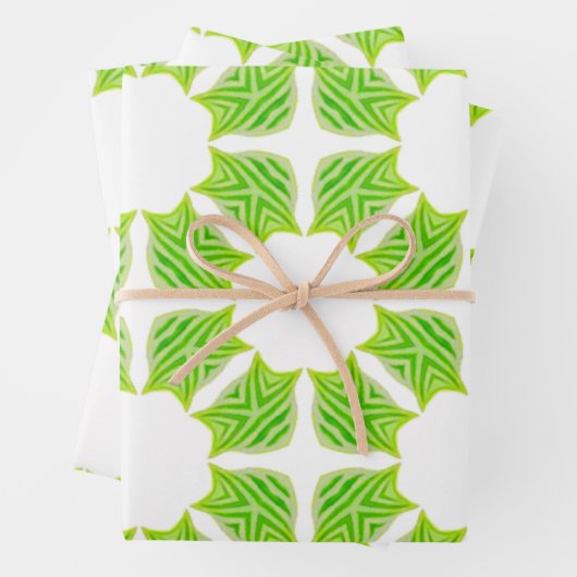 Fresh Green Geometric Leaf Pattern Gift Wrap Inpakpapier Vel (In situ)