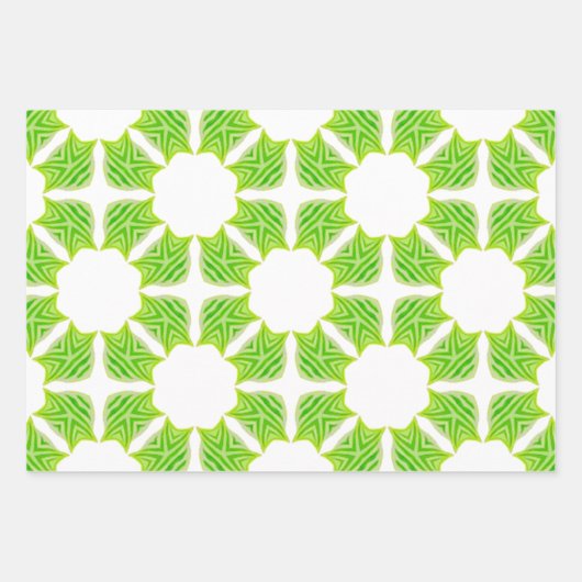 Fresh Green Geometric Leaf Pattern Gift Wrap Inpakpapier Vel (Voorkant)