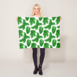 Fresh Green Palm Leaves Tropical Print Fleece Deken