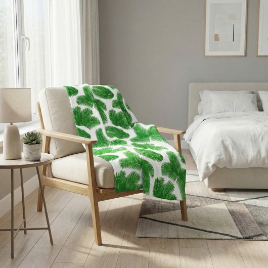Fresh Green Palm Leaves Tropical Print Fleece Deken