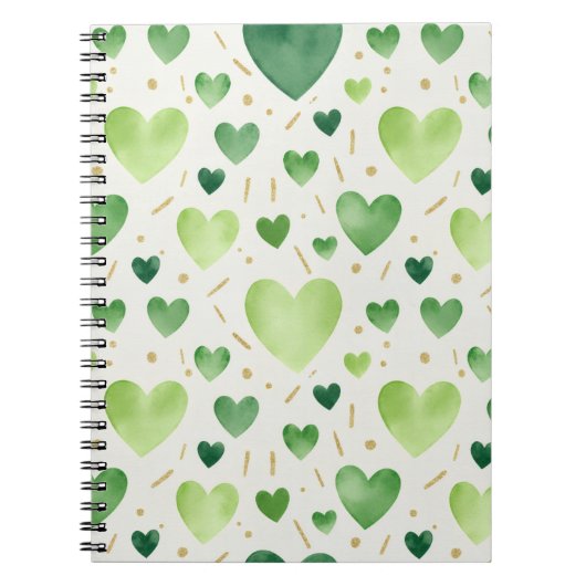 Fresh Green Watercolor Hearts Notitieboek (Voorkant)