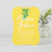 Fresh Green Yellow Lemon Silo Pattern Wedding Kaart (Staand voorkant)