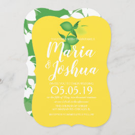 Fresh Green Yellow Lemon Silo Pattern Wedding Kaart