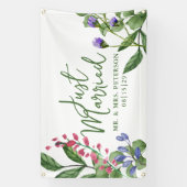 Fresh Greenery Just Married Car Banner (Verticaal)