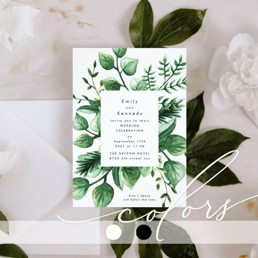 Fresh Greenery Leafy Modern Wedding Invitation Kaart
