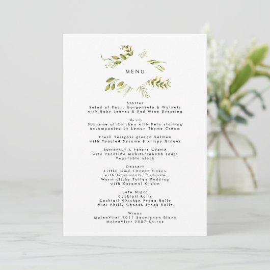 Fresh Greenery Leafy Planten Wedding Menu (Staand voorkant)