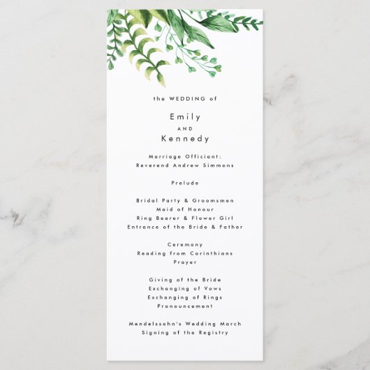 Fresh Greenery Leafy Planten Wedding Programme Programmakaart (Voorkant)