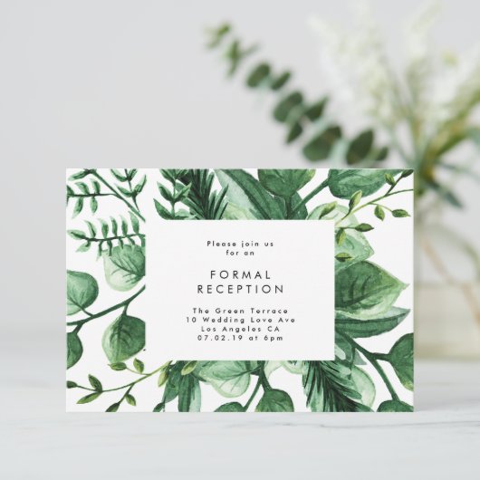 Fresh Greenery Leafy Planten Wedding Reception Car Informatiekaartje (Staand voorkant)