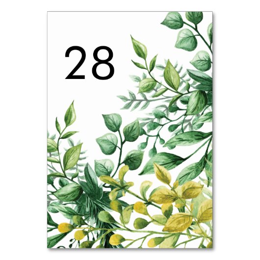 Fresh Greenery Leafy Planten Wedding Table Numbers Kaart (Voorkant)