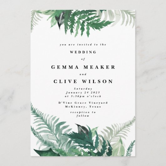 Fresh Greenery Modern Waterverf Wedding Kaart (Voorkant)
