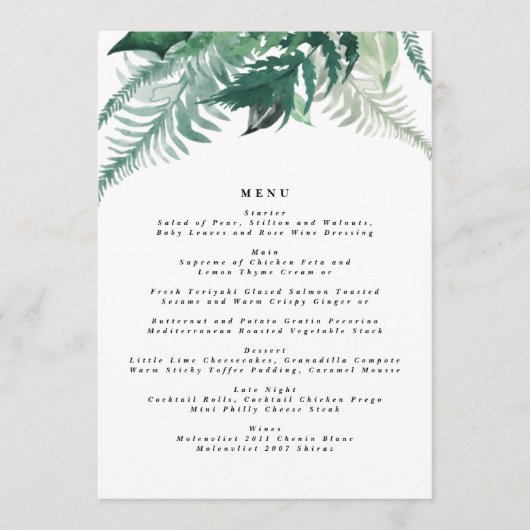 Fresh Greenery Modern Waterverf Wedding Menu (Voorkant)