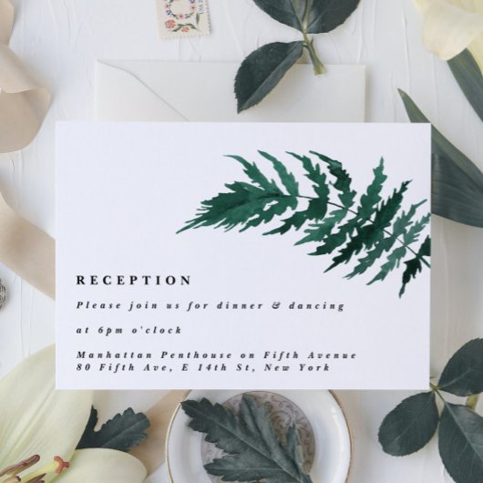 Fresh Greenery Modern Waterverf Wedding Reception Informatiekaartje