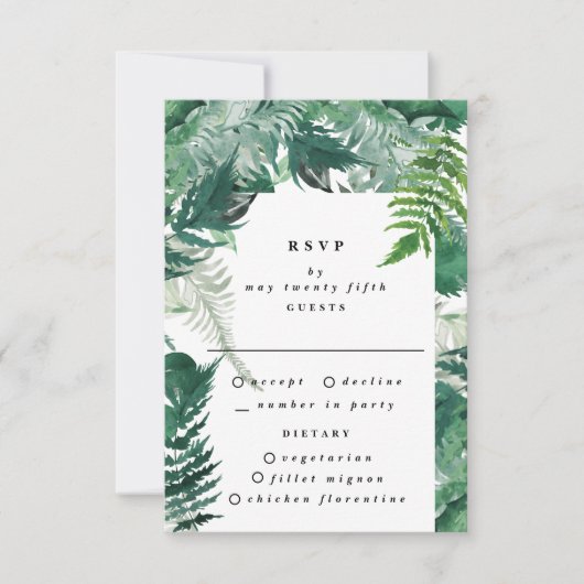 Fresh Greenery Modern Waterverf Wedding RSVP Kaart (Voorkant)
