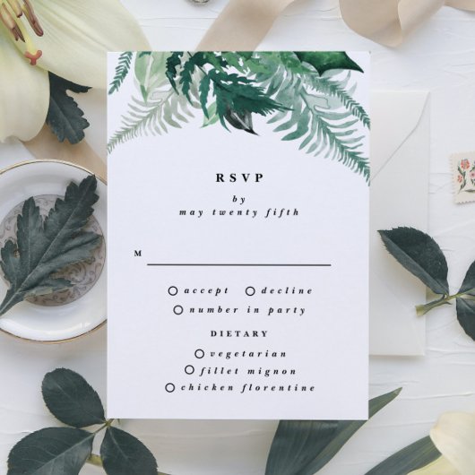 Fresh Greenery Modern Waterverf Wedding RSVP Kaartje