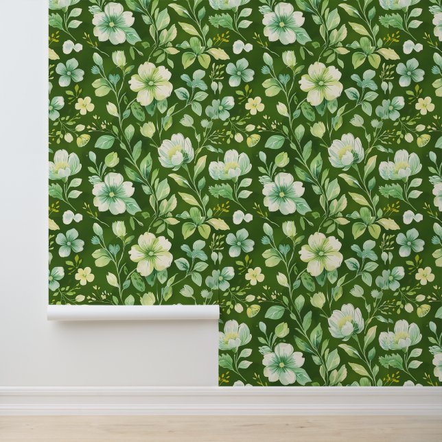 Fresh Home Vibes - Groene Bloemen Peel en Stick Behang (Applicatie)
