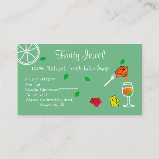 Fresh Juice Shop Name Card Jewel Visitekaartje (Voorkant)
