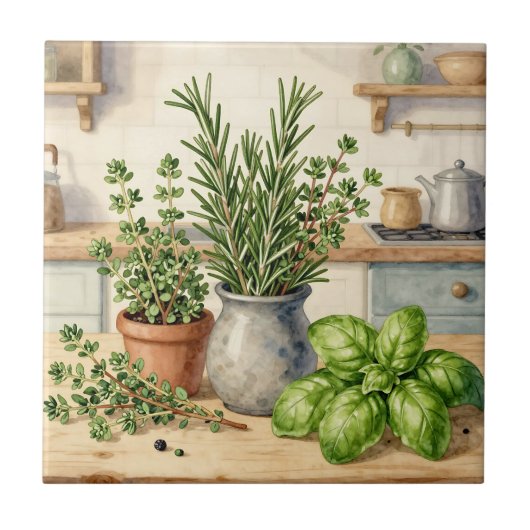 Fresh Kitchen Herbs Watercolor  Tegeltje (Voorkant)