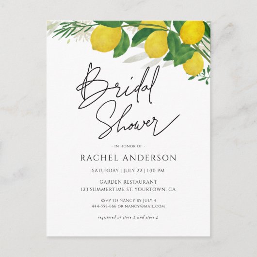 Fresh Lemon Bridal Shower Invitation Briefkaart (Voorkant)
