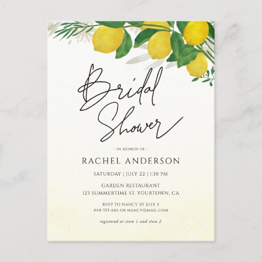 Fresh Lemon Bridal Shower Invitation Briefkaart (Voorkant)