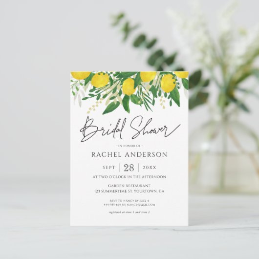 Fresh Lemon Bridal Shower Invitation Briefkaart (Staand voorkant)