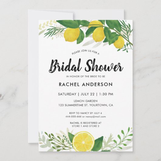 Fresh Lemon Bridal Shower Invitation Card Kaart (Voorkant)