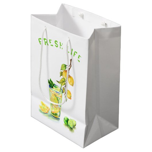 Fresh Lemon Drink Gift Bag - Aangepaste tekst Medium Cadeauzakje (Voorkant Gekanteld)