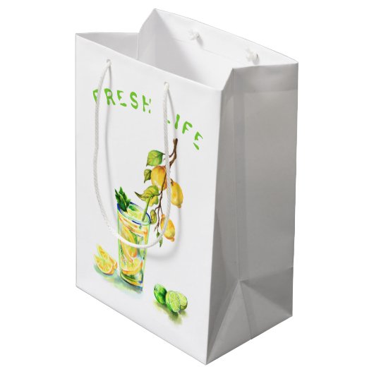 Fresh Lemon Drink Gift Bag - Aangepaste tekst Medium Cadeauzakje (Achterkant Gekanteld)