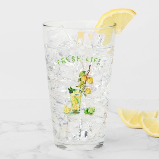 Fresh Lemon Drink Glass - aangepaste tekst Glas (Achterkant ijs)