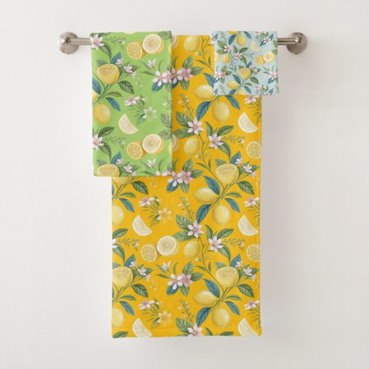 Fresh Lemon Floral Botanical Pattern  Bad Handdoek (Insitu)